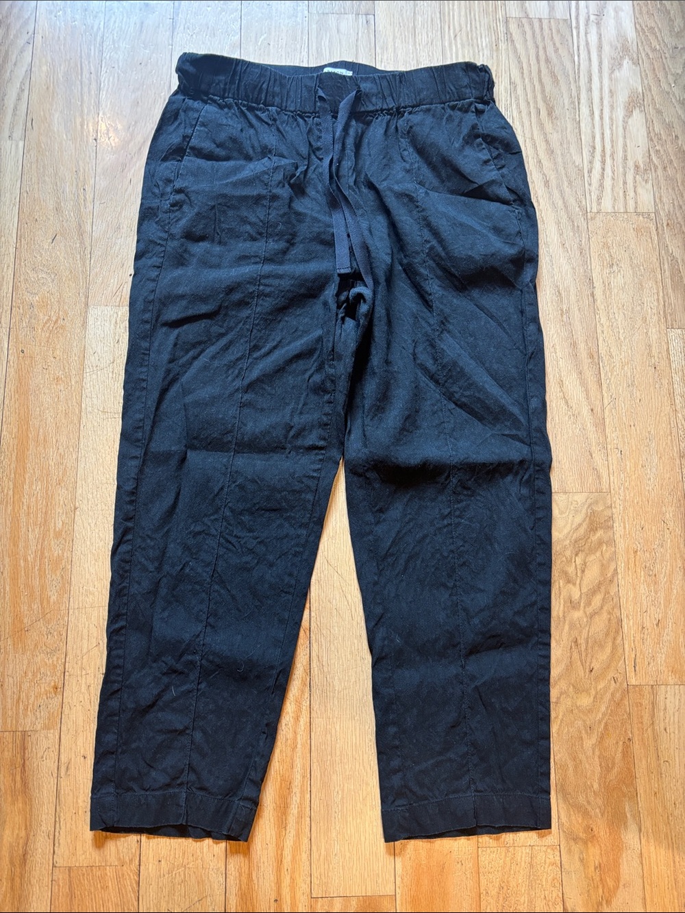 Babaton Black Drawstring Linen-Blend Pants